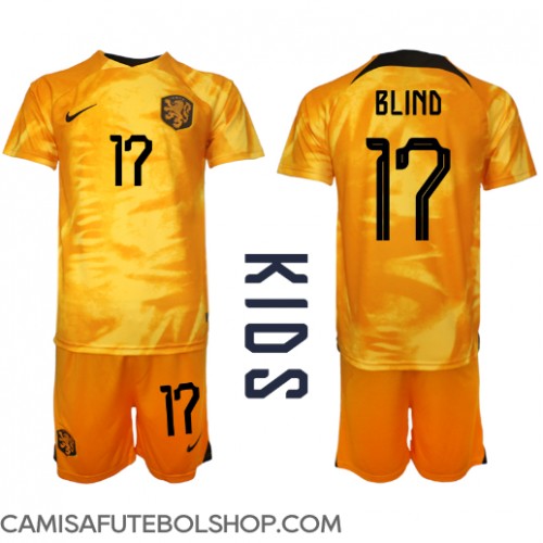 Camisa de time de futebol Holanda Daley Blind #17 Replicas 1º Equipamento Infantil Mundo 2022 Manga Curta (+ Calças curtas)